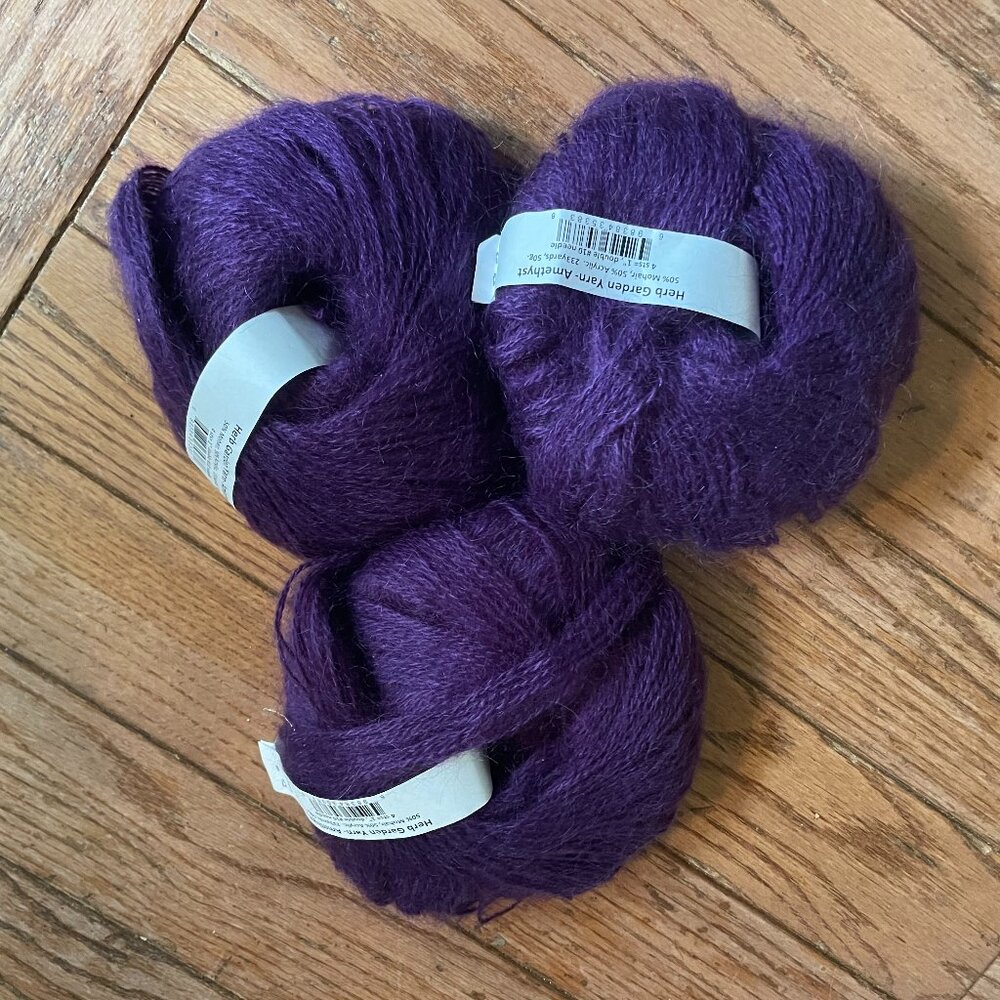 3 Balls Ironstone Herb Garden Mohair Blend Yarn - Color Amethyst - 233 yds ea